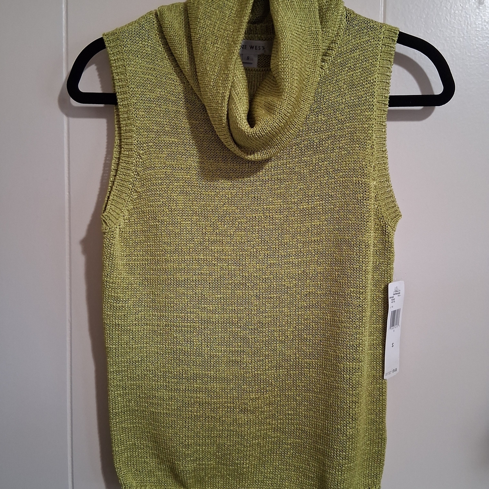 Nine West Lime Green Sleeveless Cowl Neck Sweater